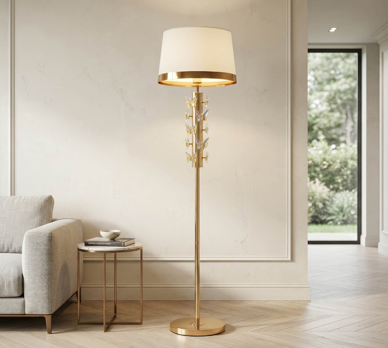 Lampadar, Mauro Ferretti, Butterfly, 1 x E27, 40W, 45x157 cm, fier/sticla, auriu/alb - imagine 7